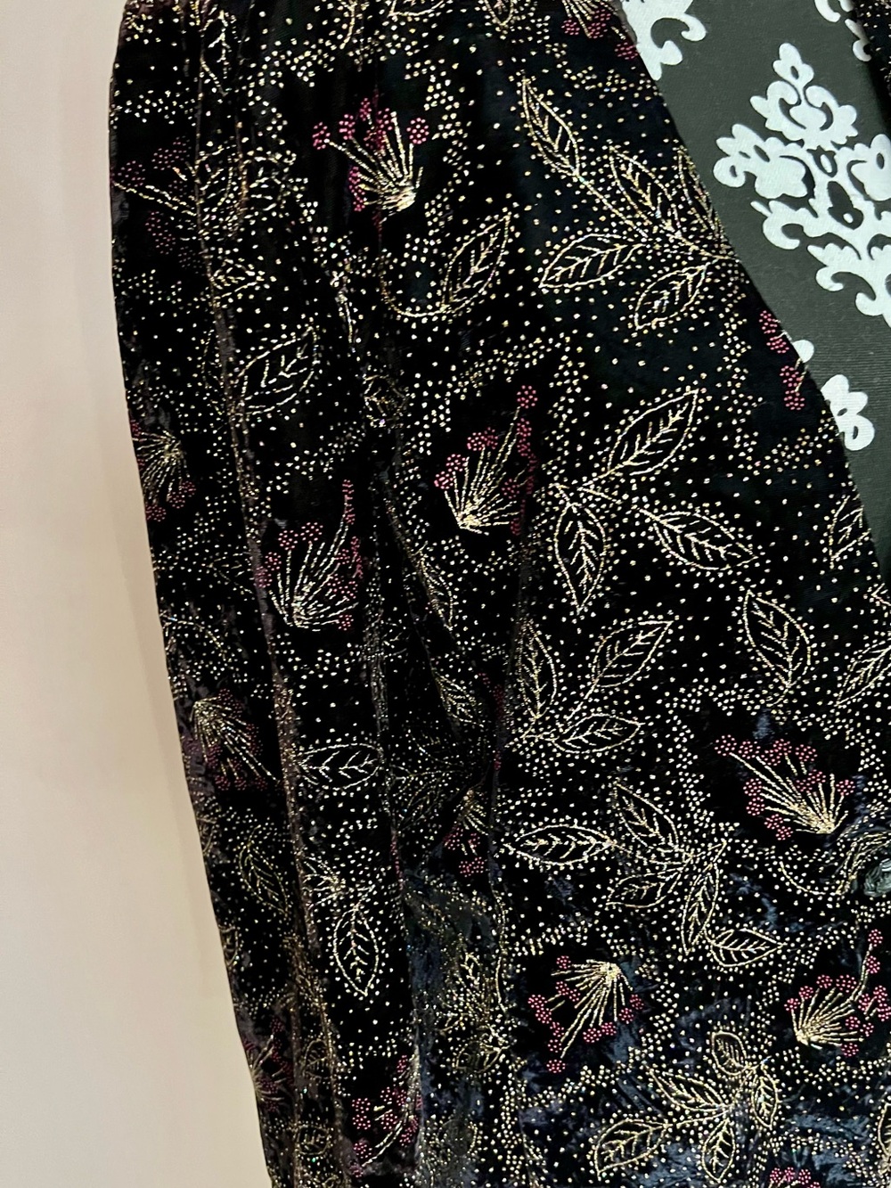 NORTON MCNAUGHTON Vintage 90s Velvet Evening Blazer Metallic Botanical Pattern